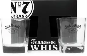 Jack Daniels Whiskey Glasses - Gift Set Of 2 Licensed Old No 7 Glass Whiskey Tumbler 330 Ml - 11Oz Premium Whisky Glass Set - Christmas, Birthday