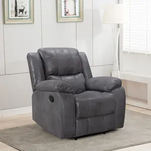 Recliner Manual Chair in Grey Faux Leather Suede