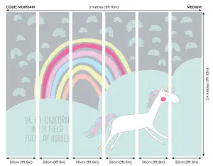 Origin Murals Rainbow and Unicorn Green & Grey Matt Smooth Paste the Wall Mural 300cm wide x 240cm high