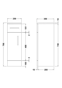 Slimline Floor Standing Bathroom Cupboard - 250mm - Gloss White