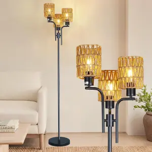 Garwarm 3-Light Woven Rattan Floor Lamp with Foot Switch