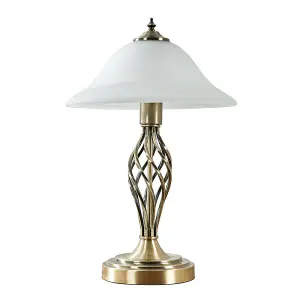 ValueLights Antique Brass Barley Twist Table Lamp With Frosted Alabaster Shade - Complete With 6w LED Bulb In Warm White