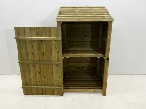 Wooden Premium Tongue & Groove Log Store (W-99cm, H-180cm, D-88cm) With door, With Kindling Shelf