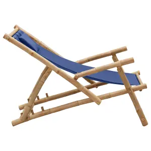 Berkfield Deck Chair Bamboo and Canvas Navy Blue