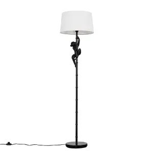 ValueLights George Monkey Animal Quirky Modern Black Floor Lamp with White Shade