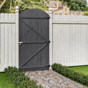 Grey Semi Braced Arch Top Strong Wooden Garden Gate with Latch  H 210cm x W 105cm