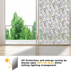 Walplus Watercolour Little Birds Among The Flowers Window Privacy Film Windows Clings