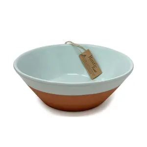 Rustic Pastel Half Dipped Terracotta Kitchen Large Bowl Pale Green (D) 23cm x (H) 8cm