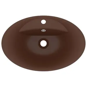 Belfry Bathroom Pearlene 390mm W Ceramic Oval Sink with Overflow Dark Brown