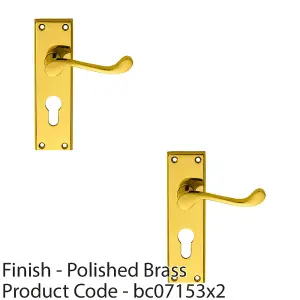 2 PACK - Victorian Scroll Latch & EURO Lock Door Handle Polished Brass Lever on Backplate