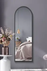 MirrorOutlet Arcus - Black Framed Arched Leaner/ Wall Mirror 63" X 21" (160CM X 53CM)