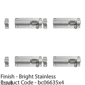 4 PACK - Straight Barrel Surface Mounted Sliding Door Bolt Lock 200mm x 38mm Bright Steel