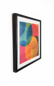 Neon Circle Black Framed Print Wall Art