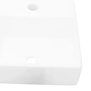 Ceramic Bathroom Sink Basin with Faucet Hole White Square