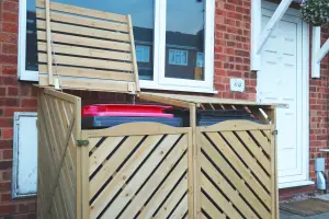 Wooden Double Wheelie Bin Storage - Natural