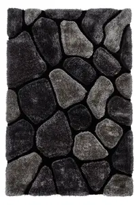 Black/Grey Handmade Modern Shaggy Easy to Clean Abstract Optical/ (3D) Rug For Dining Room Bedroom And Living Room-120cm X 170cm