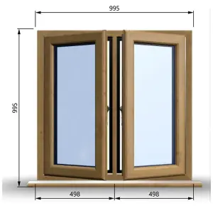 995mm (W) x 995mm (H) Wooden Stormproof Window - 2 Opening Windows (Left & Right) - Toughened Safety Glass