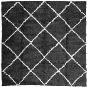 Shaggy Rug PAMPLONA High Pile Modern Black and Cream 240x240 cm