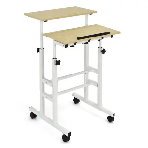 Costway 2-Tier Adjustable Standing Desk Mobile Sit Stand computer Desk on Wheels