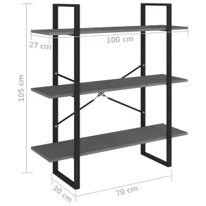 Berkfield 3-Tier Book Cabinet Grey 100x30x105 cm Solid Pine Wood