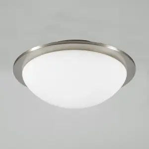 Litecraft Arwel Satin Nickel LED Flush Bathroom Ceiling Light