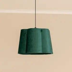 ValueLights Amy Forest Green Velvet Scallop Shape Ceiling Floor Table Lamp Shade with LED Bulb