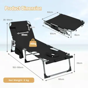 Costway Outdoor Folding Chaise Lounger Patio Lounge Chair Portable Beach Recliner 5-position Adjustable