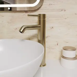 Nes Home Countertop Brushed Brass Tall Round Single Lever Basin Mono Mixer Tap