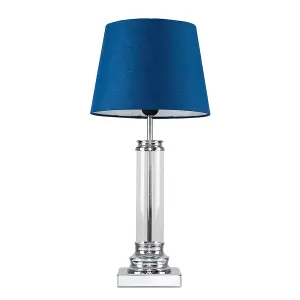 ValueLights Knowles Modern Silver and Clear Glass Touch Floor Lamp with Navy Light Shade