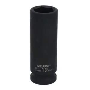 19mm 1/2in Drive Double Deep Metric Impacted Impact Socket Single Hex 6 Sided