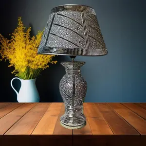 Crushed Diamond Silver Led Vase Lamp Glitter Table Lamp Shade Circle Design