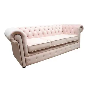 Chesterfield 3 Seater Passion Powder Pink Velvet Fabric Sofa In Classic Style