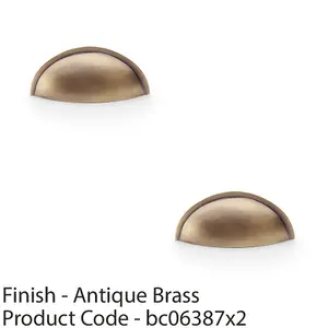 2 PACK - Rear Fixing Cup Handle - Antique Brass 57mm Centres Solid Brass Shaker Unit Pull