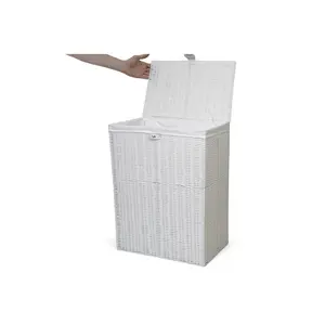 Hand Woven Plastic Laundry Hamper with Handles Medium (49 cm x 38.5 cm x 24.5 cm)