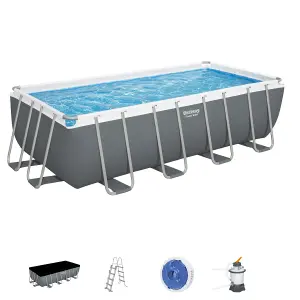 Bestway 16ft x 8ft x 48" Rectangular Power Steel Above Ground Swimming Pool, Sand Filter Pump & Accessories (2024 Version)