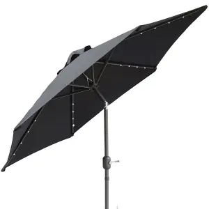 SunDaze 2.5M Black Garden Parasol with Solar LED Lights and Crank Tilt Mechanism Outdoor Patio Umbrella