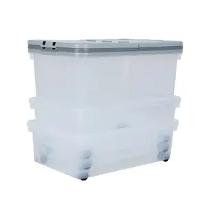 Wham 3 Piece Multisize Stackable Plastic Storage Box with Wheels & Folding Lid Clear/Cool Grey