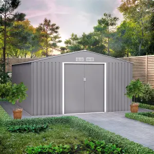 BillyOh Ranger Apex Metal Shed With Foundation Kit - 11x14 Light Grey