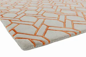 SilverOrange Wool Handmade Luxurious Modern ,Chequered Geometric Rug For Living Room and Bedroom-120cm X 170cm