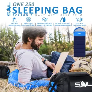 SAIL 'One' Waterproof Sleeping Bag 3-4 Season Indoor & Outdoor Camping Hiking - Blue