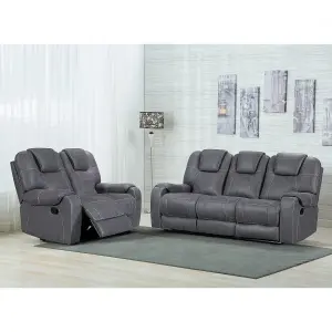 Sydney Grey Full Fabric Manual Reclining Sofa Suite