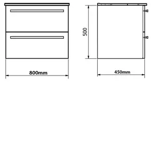 Bathroom 2-Drawer Wall Hung Vanity Unit with Ceramic Basin 800mm Wide - White  - Brassware Not Included