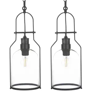 Set of 2 Metal Pendant Lamps Black BASHILO