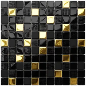 Glass mosaic on mesh for bathroom or kitchen 300mm x 300mm - Volcano Gold