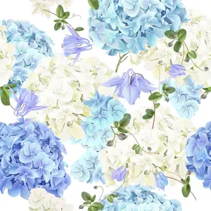 Hydrangea Blue Pattern by Purple-Bird - Wrapped Canvas Painting 91cm H x 91cm W