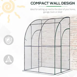 Outsunny 143 x 118 x 212cm Walk-In Lean to Wall Tunnel PVC Greenhouse with Doors