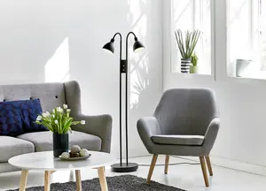 Nordlux Ray 2-Spot Indoor Living Dining Bedroom Floor Lamp In Black (Height) 162cm