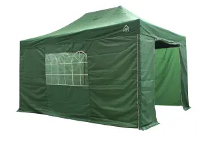 All Seasons Gazebos 3x4.5 Full Waterproof Pop Up Gazebo with 4 Lightweight Side Panels and Accessories Green