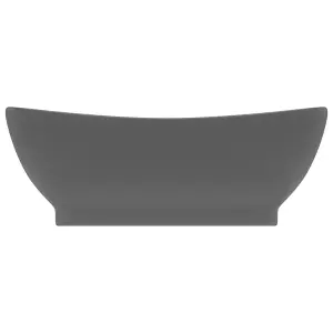 Berkfield Luxury Basin Overflow Oval Matt Dark Grey 58.5x39 cm Ceramic