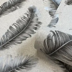 Belgravia Décor Glitter Feather Grey Textured Wallpaper